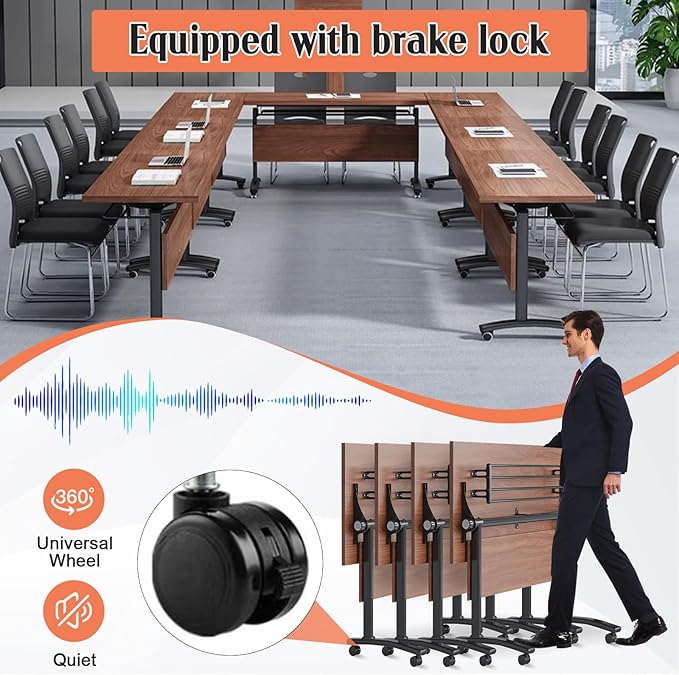 Conference Table,55.1''Folding Conference Room Table for 4-12 People,Mobile Flip Top MeetingTraining Table with Different Coulor and Styles for Offices, Classrooms,Meeting Room (6, 47.2''D)