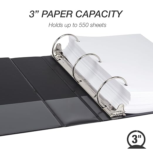 Samsill Economy 3 Inch 3 Ring Binder Bulk Pallet, Made in The USA, Round Ring Binder, Customizable Clear View Cover, Black, Pallet of 288 Binders in 24 Cartons