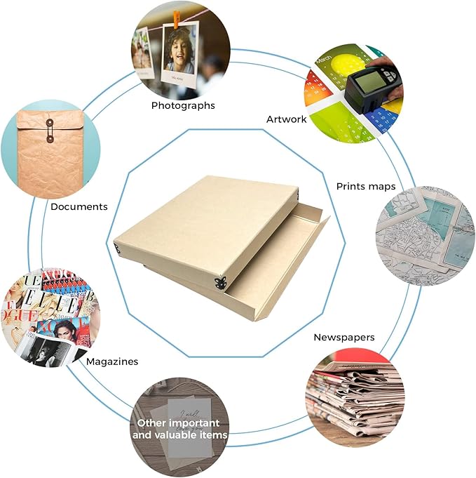 Lineco Museum Storage Box Tan, 8"x10"x1.5", Archival Boxboard, Drop-Front Design with Metal Edge. Organize, Store and Preserve Photographs, Prints, Documents, Art, Ephemera, Family Records, 2 Pack