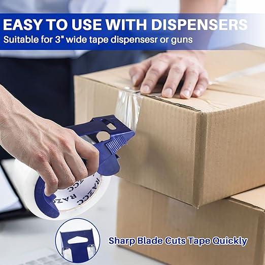 RAZCC Clear Packing Tape, 12 Rolls Heavy Duty Packaging Tape with Dispensers for Packing Shipping Moving and Sealing, Thicker Packing Tape-2" x 65 Yards Per Roll, 780 Total Yards