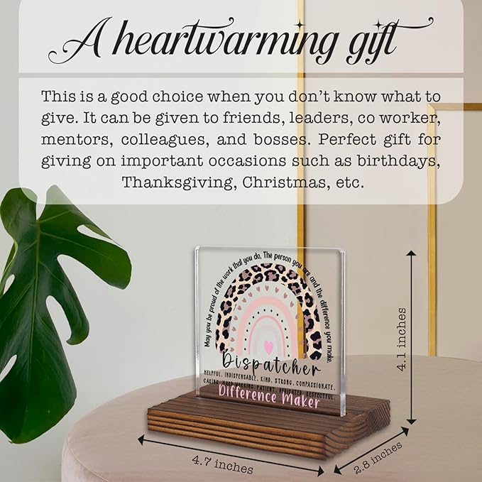 Dispatcher Appreciation Gift Desk Sign, Inspirational Thank You Office Decor for 911 Operators Emergency Responders, Difference Maker Recognition Plaque for Workstations or Home Office PA101