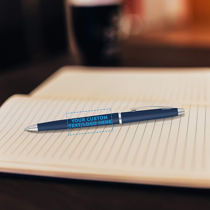 DISCOUNT PROMOS Custom Langham Ballpoint Pens Set of 50, Personalized Bulk Pack - Black Ink, Great for Office, School, Business, Tradeshows - Navy Blue