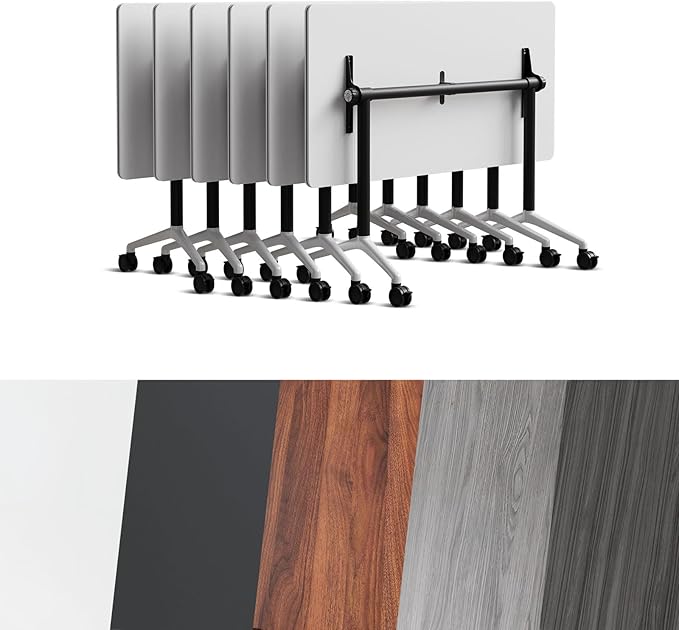 Goakwwuz Conference Room Table, Folding Conference Tables,Thicken Grey Tabletop,Flip Top Wooden Seminar Meeting Room Table for Conference Room Offices (6, Black+White, 47.2“)