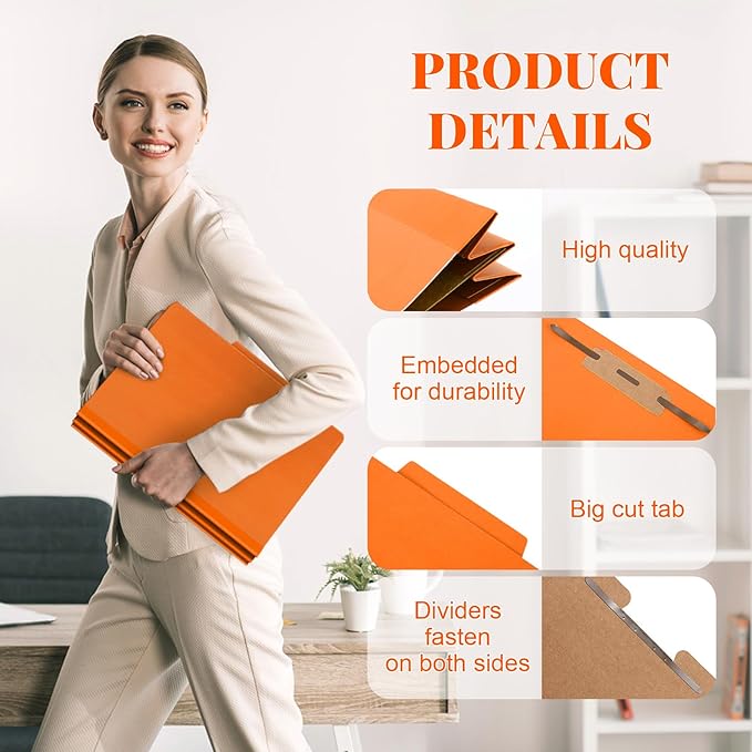 Skyygemm 60 Pcs Classification Folders Letter Size, 1 Divider Pressboard File Folder with Fasteners, Expanding File Organizer Bulk for School Teachers, Office Employee, Coworker, Staff (Orange)