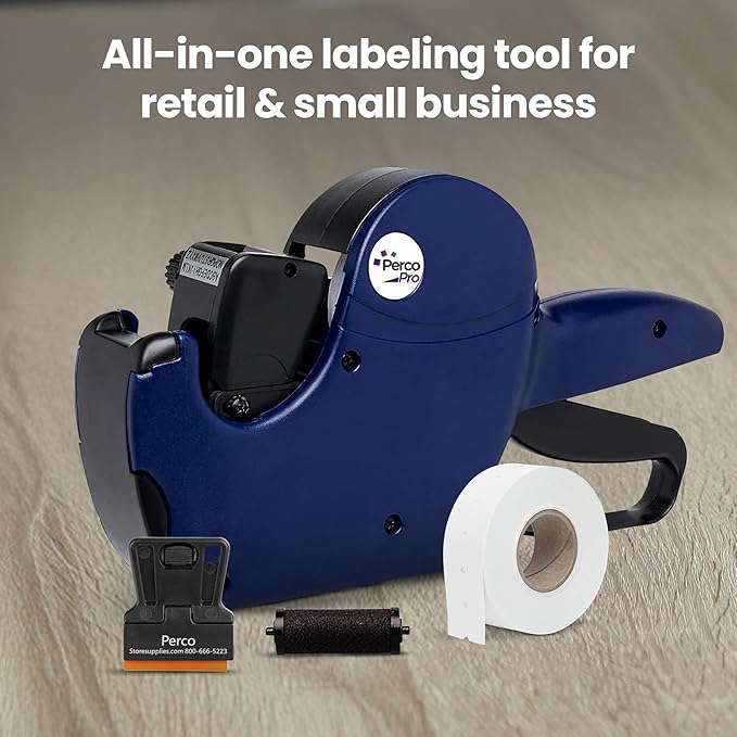 Perco Pro 1 Line Date Label Gun Kit, Includes 8 Digits Date Gun Labeler, 10,000 Plain White Labels, and Preloaded Inker