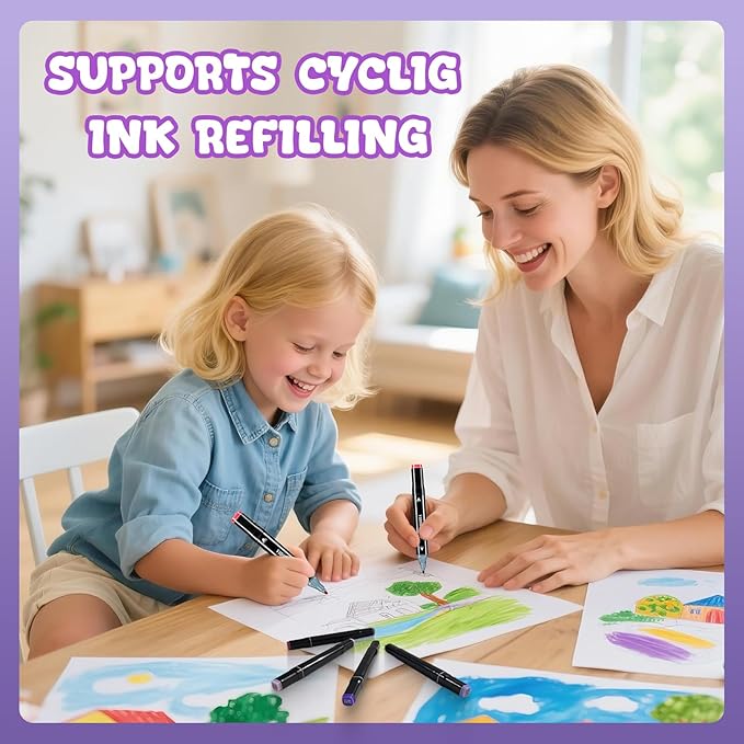 VIDIMAKPRO Alcohol Markers 120 Colors with Base Dual Tip Art Drawing Markers for Kids Students and Adults Comics Sketching Illustration - Refillable