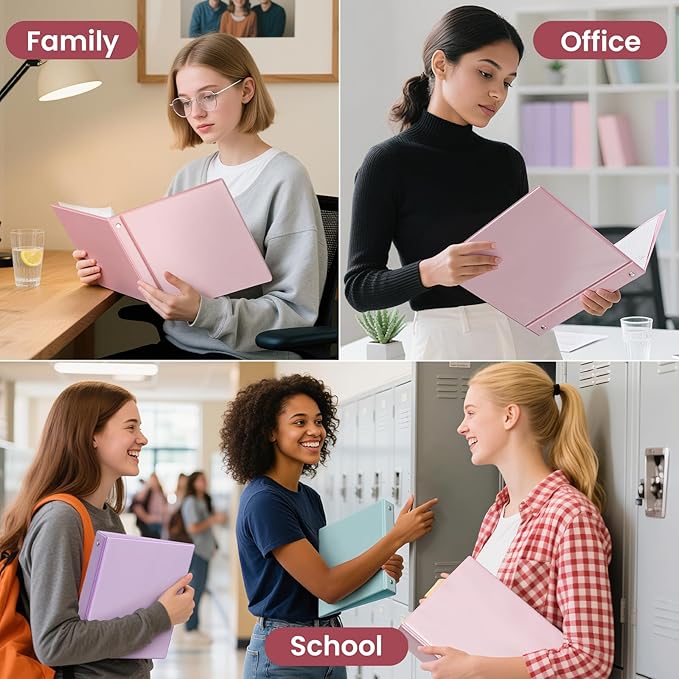 SUNEE 3 Ring Binder 2 Inch 1 Pack, Clear View Three Ring PVC-Free (Fit 8.5x11 Inches) for School or Office Supplies, Pink