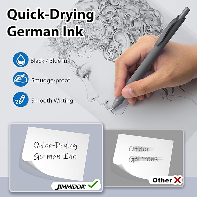 JIMMIDDA Pens Bulk, 207 Pack Ballpoint Black & Blue Ink, 1.0MM Medium Point Wholesale Retractable for Smooth Writing, Quick Drying No Bleed Journaling for Office School Supplies Home Work