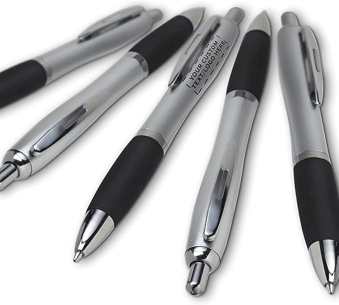 DISCOUNT PROMOS Personalized Ballpoint Pens With Rubber Grip, 10 pack Customizable Ergonomic Click-to-Write Custom Writing Pens for School with Black Ink, Black