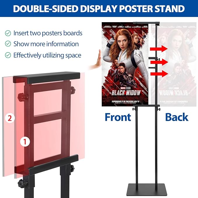 VAIIGO 4-Pack Poster Stand - Heavy Duty, Double-Sided, Adjustable Height Up to 80 inches, Outdoor Banner Stand - Black