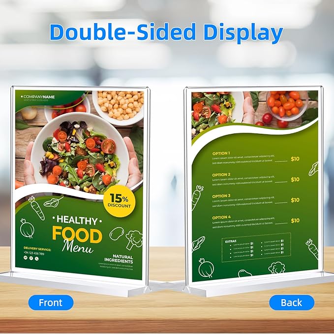 10 Pack Acrylic Sign Holder 8.5 x 11, Double-Sided Clear Sign Holder Plastic Stands for Display, T Shape Acrylic Table Sign Stands for Office Store Restaurants Wedding Party Decoration