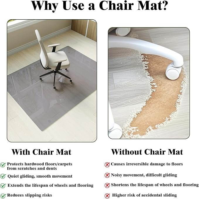 Koonmi Tempered Glass Chair Mat for Hardwood Floors & Carpets, 30" x 55“ Grey Heavy Duty Office Floor Protector, Scratch & Dust Concealing, Noise-Free for Home Office Desk