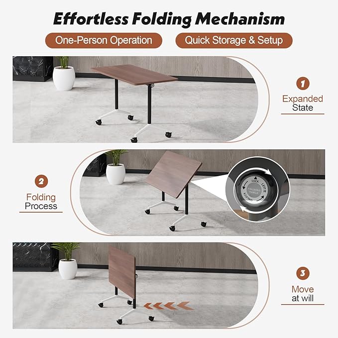 Goakwwuz Conference Room Table, Folding Conference Tables,Thicken Grey Tabletop,Flip Top Wooden Seminar Meeting Room Table for Conference Room Offices (6, Walnut, 70.8”)