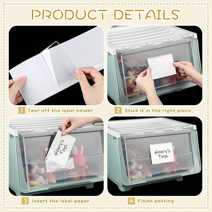 Jeyiour 100 Pcs Label Holders Adhesive Nameplate Pockets Storage Bin Labels Index Card Holder Shelf Plastic Peel Stick for Classroom Supermarket Bookshelf Library Student Box Drawer (3.6 x 5 Inch)