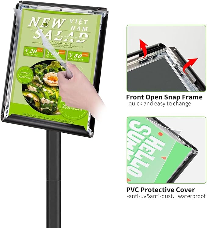 INNOVSIGN Heavy Duty Adjustable Pedestal Poster Sign Stand, 11x17 Aluminum Open Floor Standing Sign Holder for Vertical and Horizontal View Display, Black