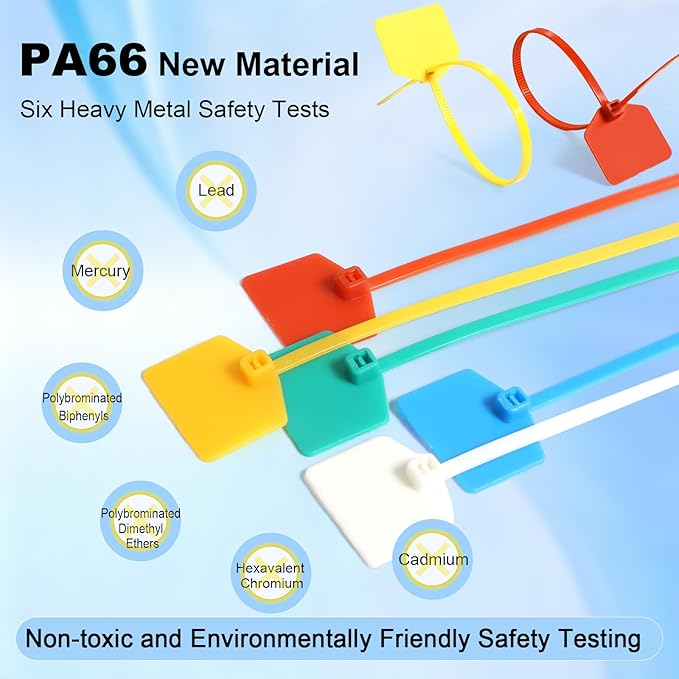 6 in Marker Nylon Cable Ties, Plastic Water Proof Tags, Self-Locking Written-on Cable Marker, Security Seals Label for Cabling, Wire Marking Label, Shipping Hanging Tags - Red/ 100pcs