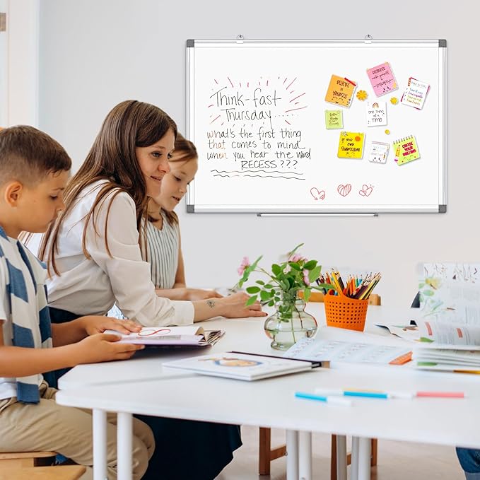 AMUSIGHT 2 Pack Double-Sided Magnetic Whiteboard, 24" x 18" Dry Erase Board, Aluminum Frame White Board for Wall, Hanging Mounting White Board Dry Erase Marker Board for Office, School, Home
