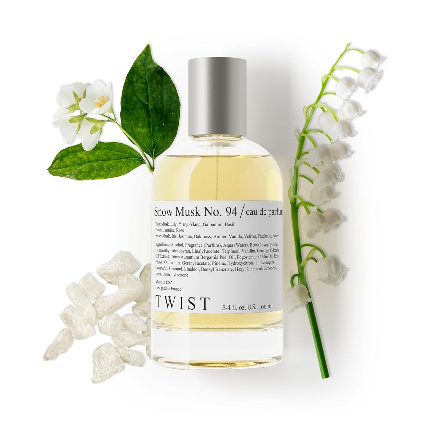 Twist Snow Musk No. 94 Inspired by The Body S. White Musk, Long Lasting Perfume For Women, Paraben Free, Vegan, Clean Ingredients, Fragrance - Spray 100 ml | 3.4 fl. oz.