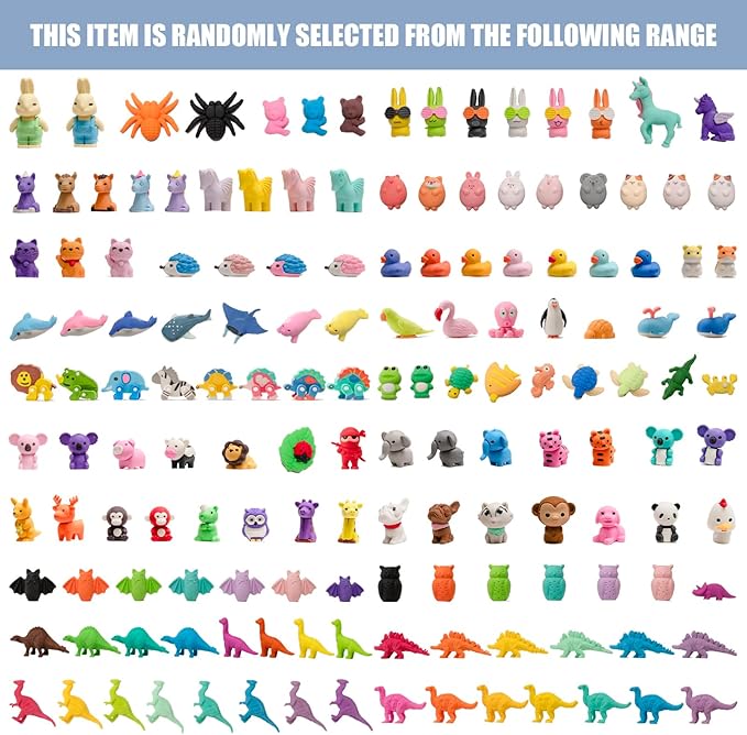CLOCK KING 240pcs 3D Cute Kids Erasers, Random Desktop Pet Toys Gifts, Classroom Rewards Kids Party Gifts, Various Styles Such as Animals, Food, Plants, Space, Princess, Sports, Halloween, Christmas