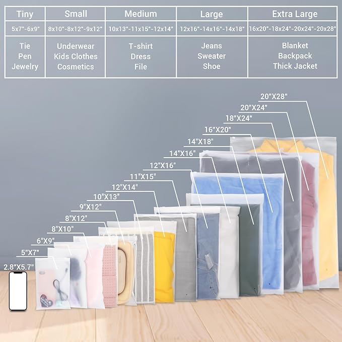 Svaldo Swimsuit Bags Storage, Frosted Zipper Bags for Clothes, Bikini, Bathing Suit Storage, T Shirt Packaging, 8x10 inch, Pack of 200, 3 Mil with Vent Holes
