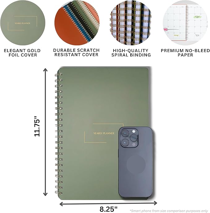Merely Home | Ultimate Yearly, Daily, Weekly, Monthly Planner | 8.25" x 11.75" | To Do List Notebook for Work | Simple Design | Multiple Layouts | Academic Planner and Organizer Notebook (Black, Yearly Planner - Portrait)