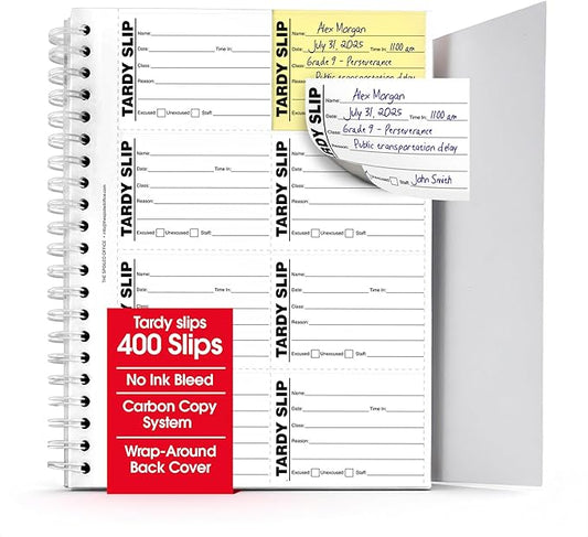 The Spoiled Office Tardy Slip Book with Carbonless Duplicates 400 Pcs - 2 3/4"x3 3/4"- Easy Tracking Log Book for School Carbon Copy, School Supplies, Office Supplies for Desk, Spiral Bound