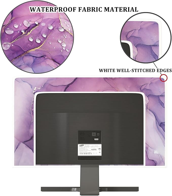 Baocicco Fashion Violet Marble Waterproof TV Dust Cover 37, 38, 39 Inch Anti-Static Dustproof Creative Design TV Screen Cover TV Screen Covers Sleeve Compatible with PC Desktop and TV LED LCD OLED