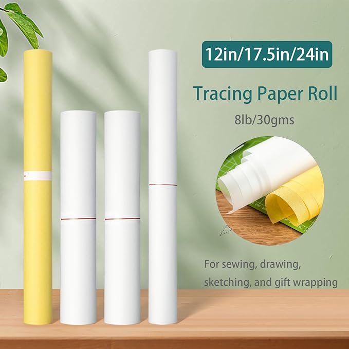SEMLEART Tracing Paper Roll,24-inch x 25yard，White Translucent Vellum,Pattern Paper for Sewing, Drawing, Sketching, Gift Wrapping