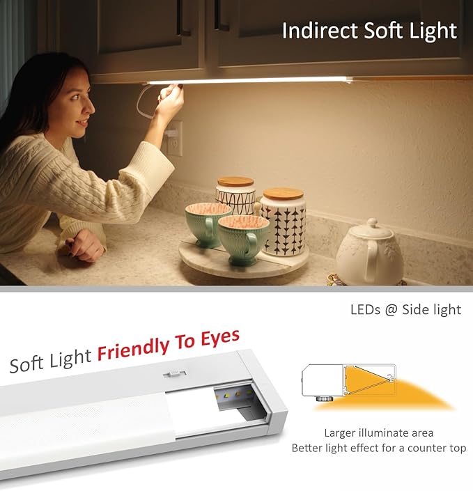 Leetdud LED Under Cabinet Lighting Hardwired or Plug in, 40 Inch 20W, Dimmable 5 Color 2700K/3000K/3500K/4000K/5000K, Linkable Eyes Care Design Counter Lights for Kitchen, Sink, ETL Listed, White
