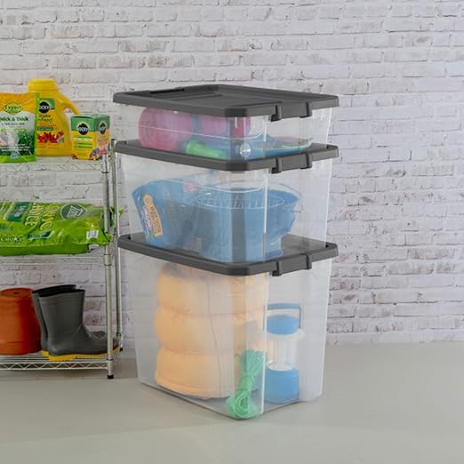 Sterilite 4-Pack Modular Stacker Box, Durable Clear Plastic Storage Bins with Latching Lids, 108 Quart - Stackable Organizing Container Boxes for Closet, Bathroom, and Office