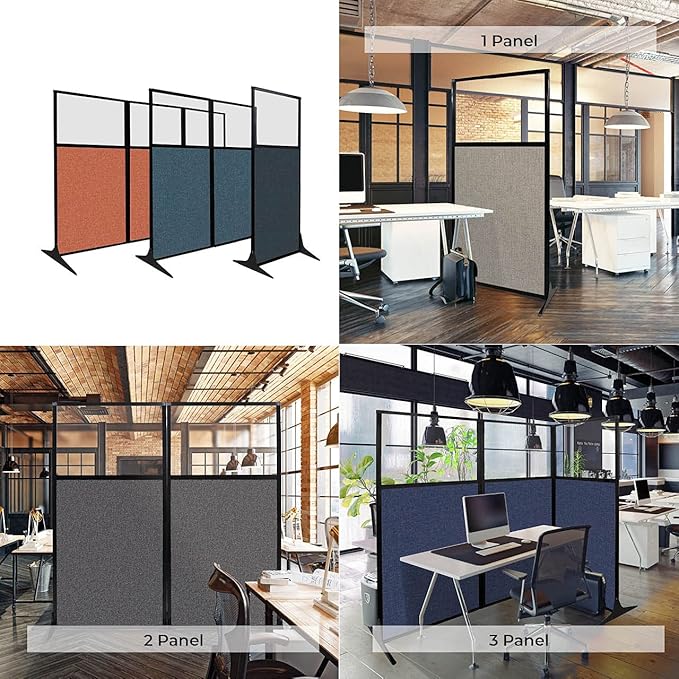 Versare Workstation Partition | Portable Wall Divider | Modern Office Cubicle | Free Standing Privacy Screen | Flexible Work Space | 66" x 70" Navy Blue Fabric Panels