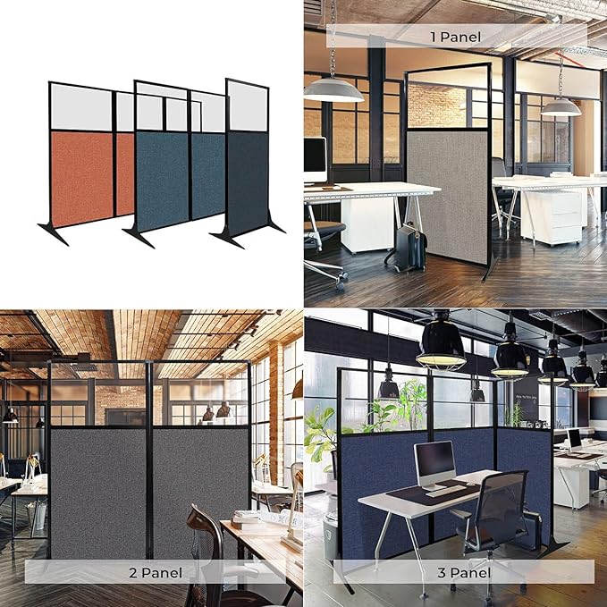 Versare Workstation Partition | Portable Wall Divider | Modern Office Cubicle | Free Standing Privacy Screen | Flexible Work Space | 99" x 70" W/Window, Blue Spruce Fabric Panels
