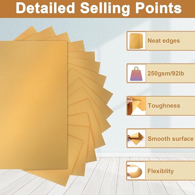 Silunkia 120 Sheets Gold Shimmer Cardstock 8.5 x 11 Metallic Paper, 250gsm/92lb Thick Paper Card Stock for Birthday Decorations, DIY Cards Making, Greeting Cards, Wedding Invitations, School Crafting