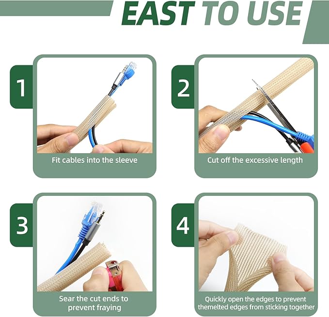 Split Wire Loom Tubing, Cable Protector Sleeve, Braided Cable Management for TV/Computer/Home Theater/Engine Bay, Cord Protectors from Pets No Chew (Wood Color, 1/8"-25ft)