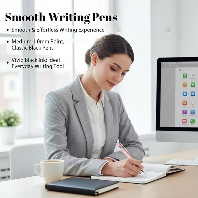 CRME Personalized Pens Custom Ballpoint Pen with Stylus Tip Customized Engraved Pens with Name/Logo Nurse Gifts Office Supplies for Women Customizable Writing Pen for Men Rose Gold