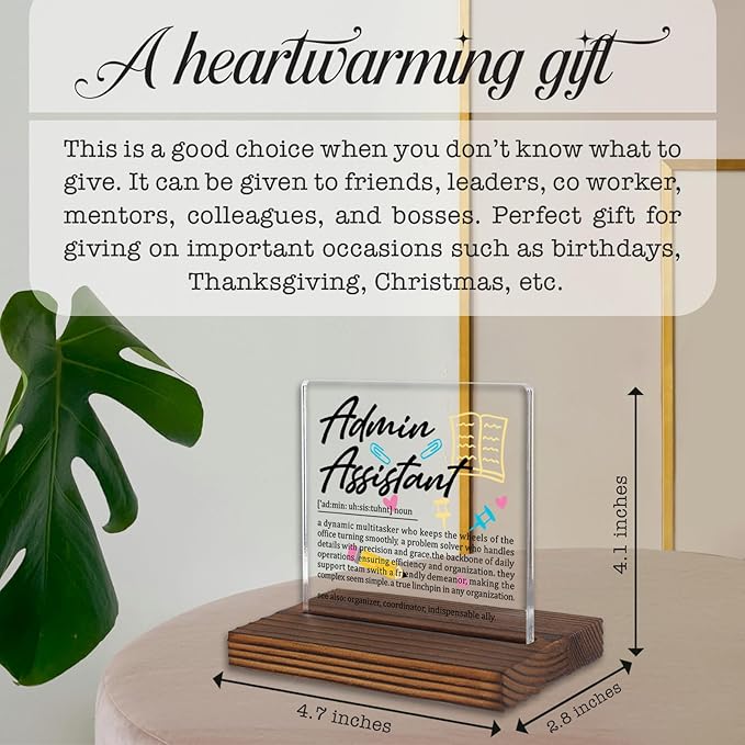 Admin Assistant Gifts, Thank You Desk Sign for Administrative Professionals, Office Support Staff Appreciation Plaque, Recognition Decor for Admin Week PA041