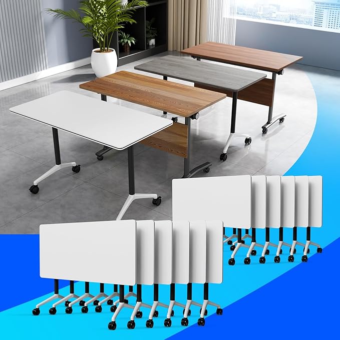 Conference Table Flip Top Mobile Conference Room Tables,Folding Conference Table with Wheels,Large Meeting Training Seminar Table Saving Space for Office Classroom(12A,55.1'')
