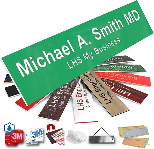 Engraved Custom Door Plate Green Plastic Office Door Sign with White Letters - Made in USA 2x4 B6