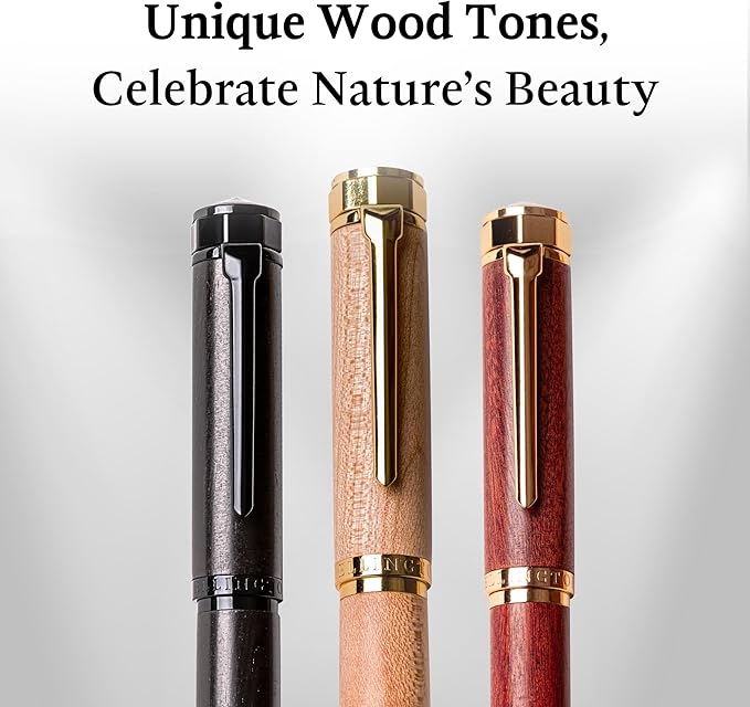 Ellington Pens Luxury Wood Fountain Pen Set – Extra Fine Nib - Includes 6 Ink Cartridges, Wooden Pen Gift Box, Ink Converter - Wood Pen For Writing, Calligraphy, Journaling, Drawing (Ebon Elegance)