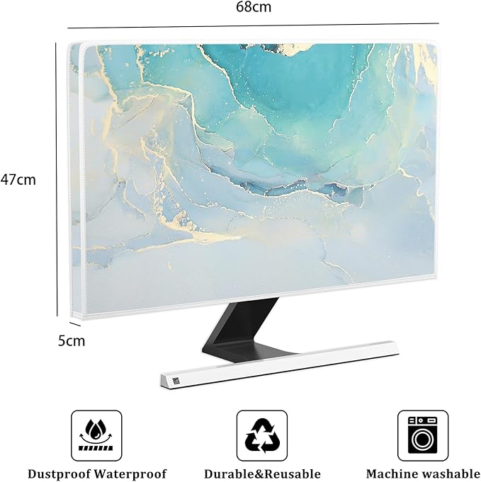 Baocicco Blue Green Marble Monitor Dust Cover 26, 27, 28 Inch Creative Anti-Static Dustproof Monitor Accessories Laptop LCD Cover Modern Screen Monitor Decoration for Tablet Home Office Computer