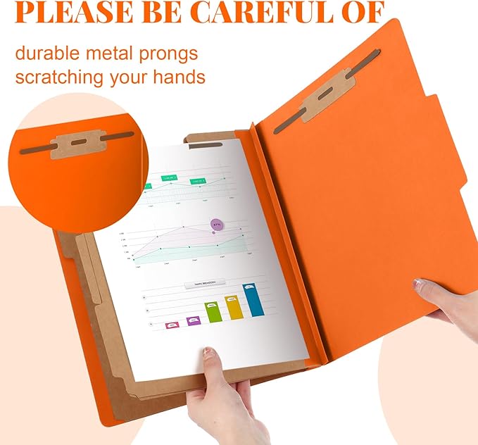 Skyygemm 12 Pcs Classification Folders Letter Size, 3 Divider Pressboard File Folder with Fasteners, Expanding File Organizer Bulk for School Teachers, Office Employee, Coworker, Staff (Orange)