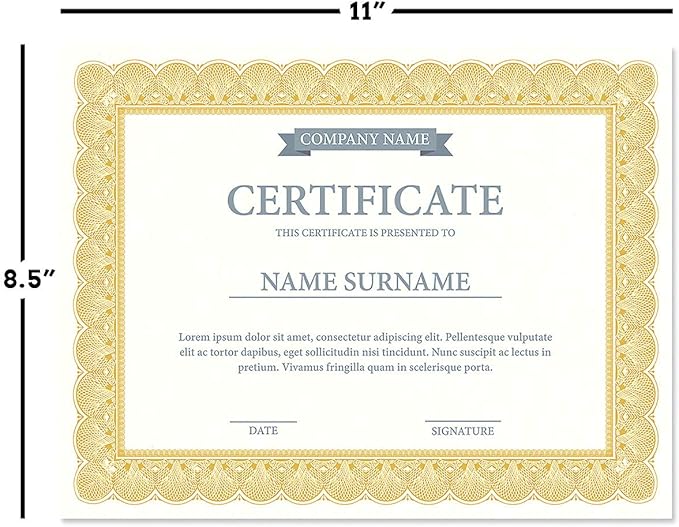 Elite Gold & White Parchment Certificate Papers - Pack of 100, Laser & Inkjet Printer Compatible, For Office, Business Awards, Graduation, School Diplomas, 8-1/2" x 11" on 70 lb Text Stock