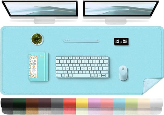 Large Desk Pad 47.2" x 17", Leather Desk Mat Protector, Non-Slip PU Leather Desk Blotter Pad, Large Mouse Keyboard Mat, Waterproof Desk Cover Pad for Office & Home(Aqua Frost Blue)