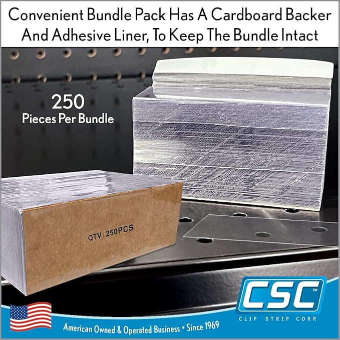 Clip Strip Corp. Price/Data Channel Label Holder Chips, Clear Plastic Tags, 4" L x 1.25" H, 7.5 Mil Thick, Gondola Shelf Edge, Reusable, Made for Point of Purchase Shelf Molding (250)