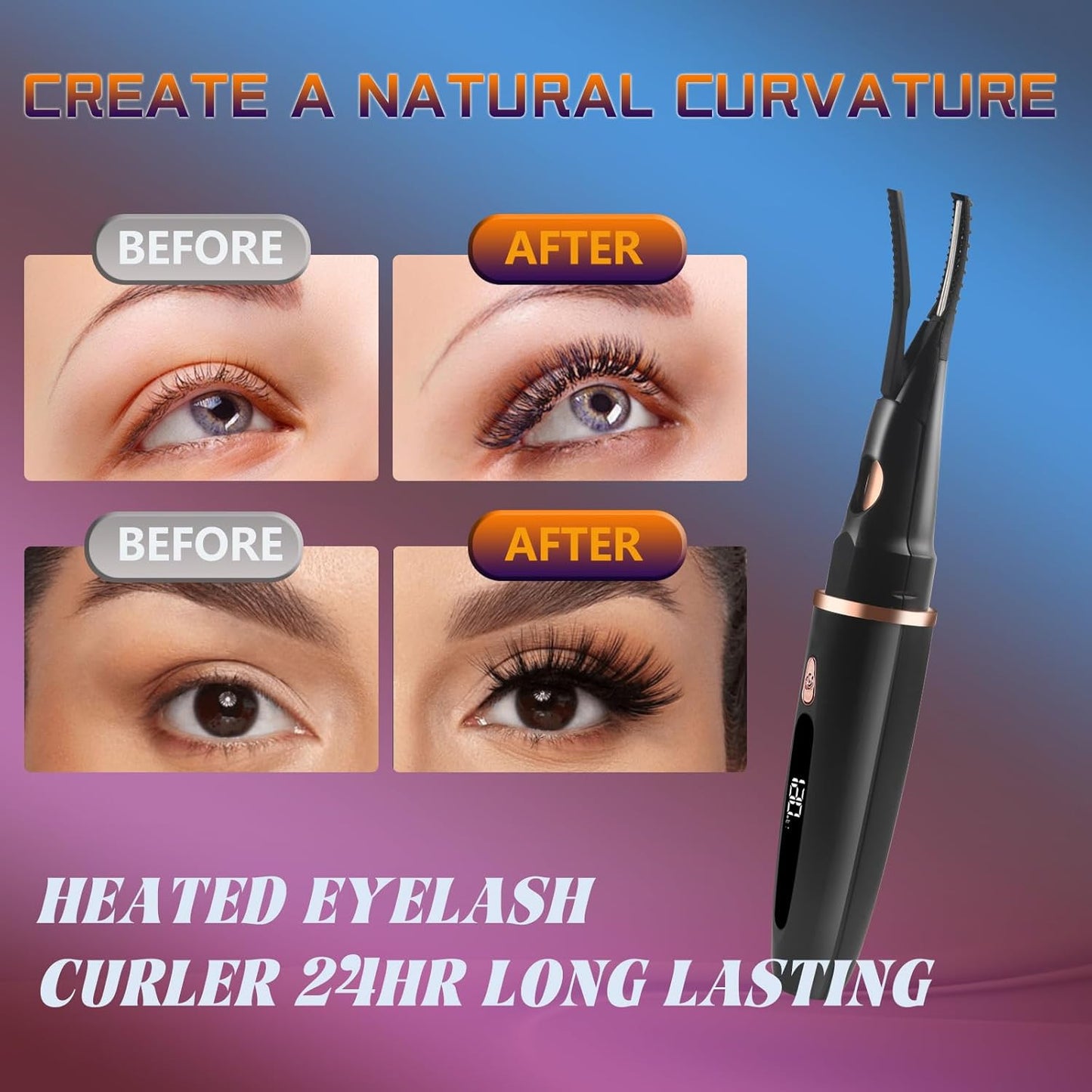 Heated Eyelash Curlers - 2 in 1 Clip- Type Electric lash Curler Best Seller 5S Heating Eyelash Curler LED Display 3 Temp Settings for Makeup Tools USB Rechargeable Natural Curling-Black