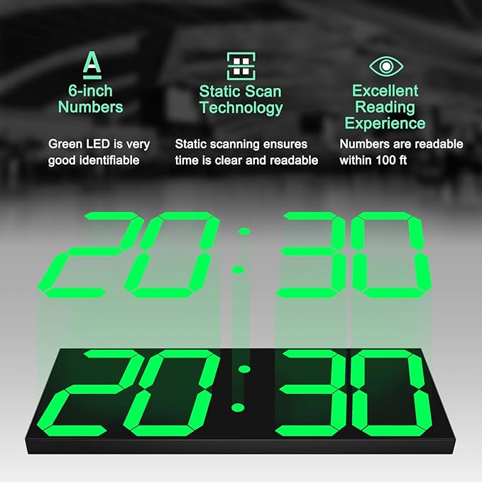 LED Large Digital Wall Clock, Oversize Wall Clock with 6” Numbers, Remote Control Count up/Countdown Timer Clock, Auto Dimmer, Big Calendar and Thermometer(Green)