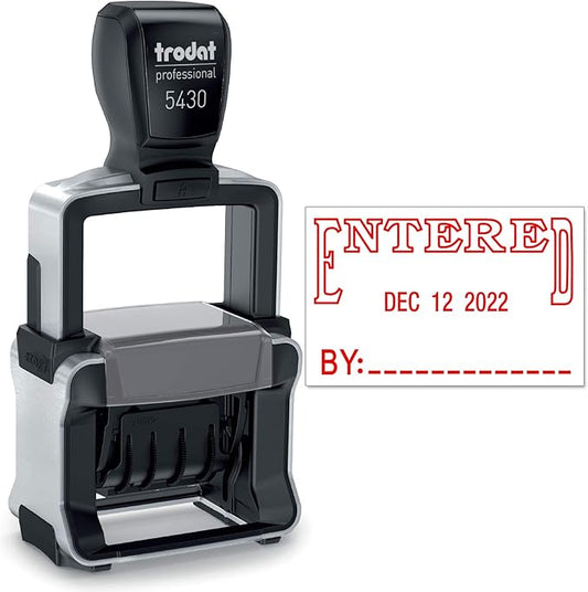 Trodat 5430 Professional Self-Inking Date Stamp with Entered - Red Ink