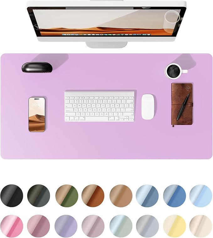 YSAGi Leather Desk Protector, Office Mat, Large Mouse Mat, Non-Slip PU Leather Blotter, Laptop Desk, Waterproof Writing Pad for Office and Home (Taro Purple, 35.4" x 17")
