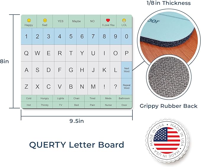 Adult Communication Board - Non-Slip, Portable Letter Chart for Non-Verbal, Stroke Recovery, Effective Visual Aids for Non-Speaking Patients, Pain Scale, QWERTY or ABC (QWERTY)