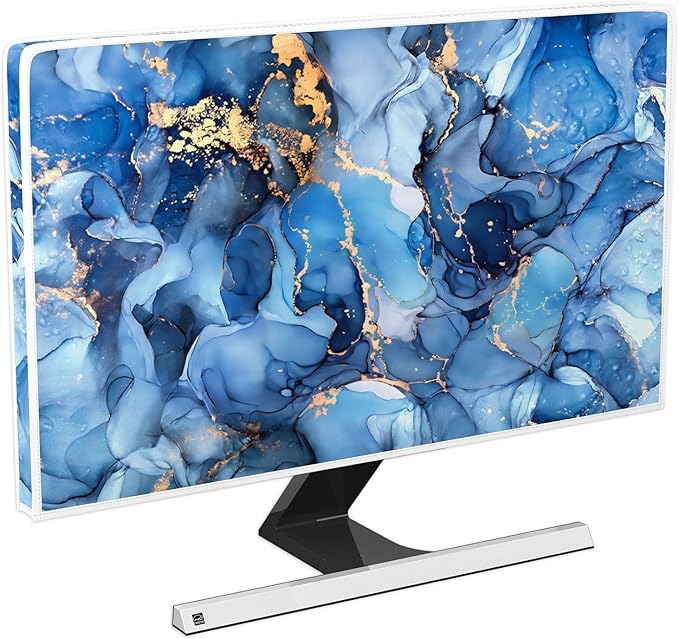 Baocicco Navy Blue Gold Marble Waterproof TV Dust Cover 75 Inch Creative Texture Grain Television Screen Cover Abstract TV Display Protectors Protective LED LCD OLED TVs Dust-Proof